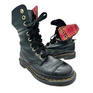 RARE Dr Martens  Aimilita Triumph Plaid Fold Down Leather Combat Boots Grunge 7